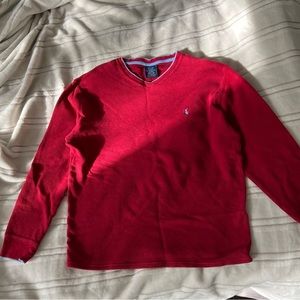 polo ralph lauren red and blue accent waffle knit sleepwear long sleeve top